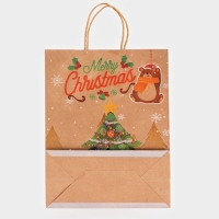 Новый год. Пакет бумажный подарочный новогодний крафт "Ёлка", 33 &times; 26 &times; 12 см.