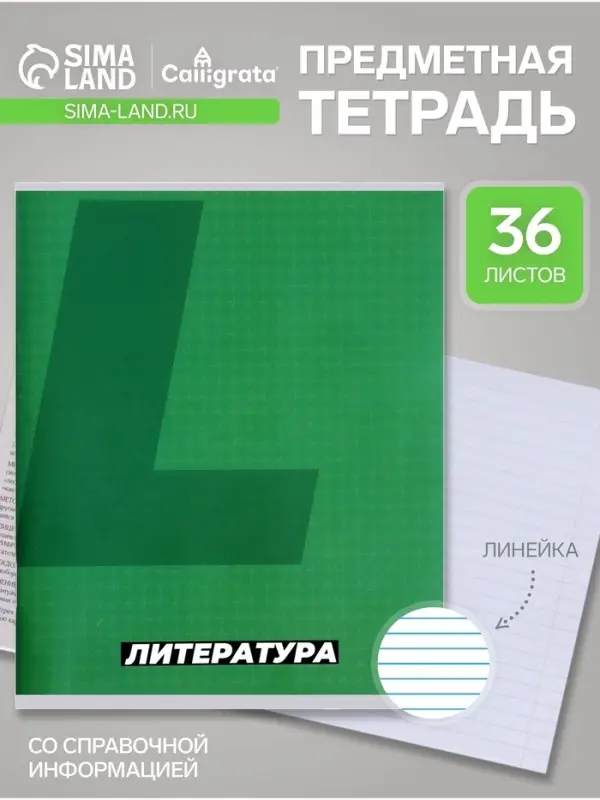 Предметная тетрадь по литературе Calligrata. MonoTone, 36 листов, в линейку, со справочным материалом, обложка из мелованной бумаги