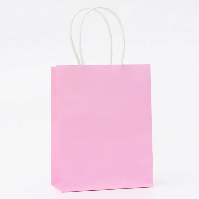 Пакет крафт розовый, круглая ручка, 15&times;12&times;6 см, 120 г