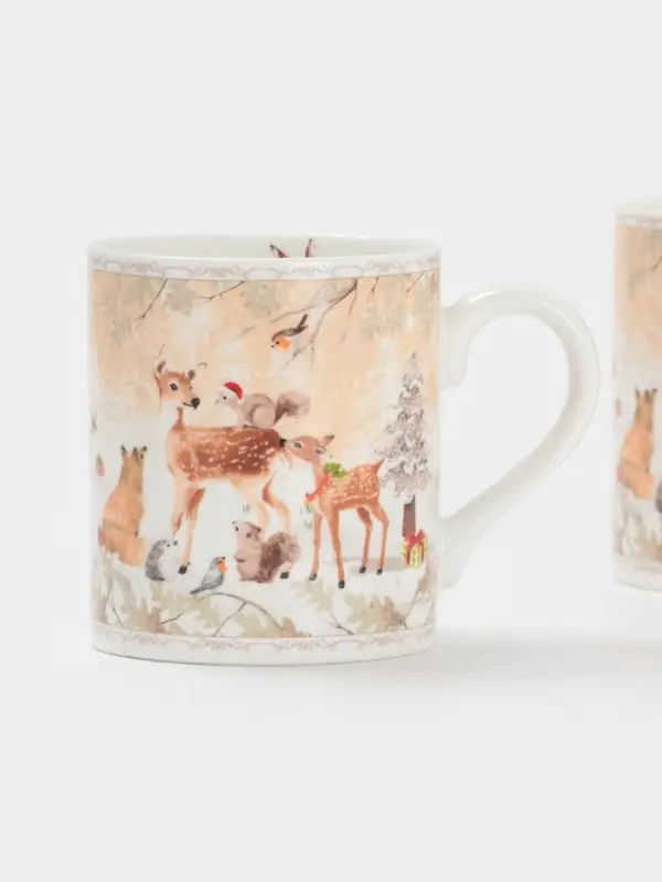 Набор кружек новогодних &laquo;Лесное чудо&raquo;, 2 шт., 220 мл, керамика, подарочная упаковка, бежевый