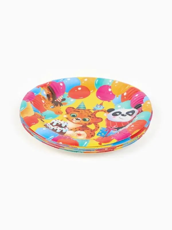 МП Набор бумажной посуды  "С Днём рождения, весёлые зверята", желтый , 12 персон