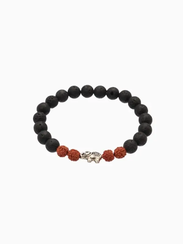 Браслет "Слоник" лава, рудракша, длина 18 см, цв. чёрный, коричневый