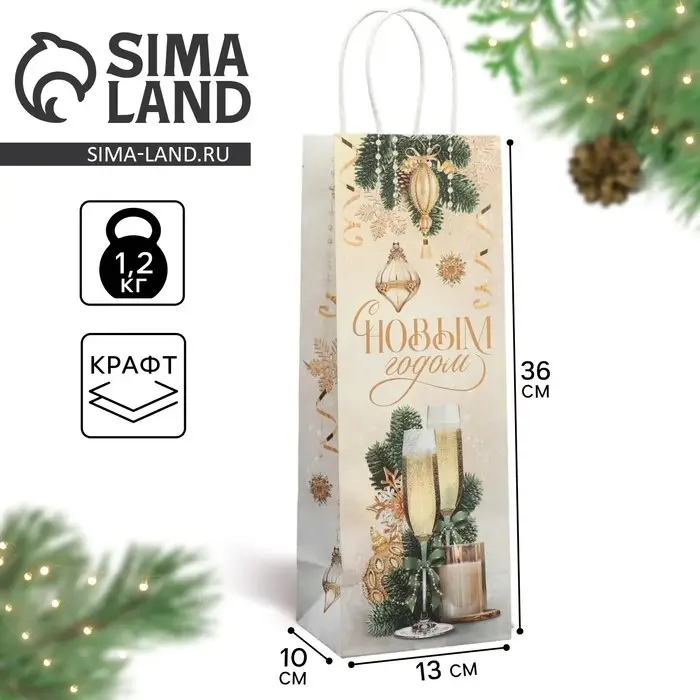 Пакет под бутылку &laquo;Шампанское&raquo;, 13 x 36 x 10 см