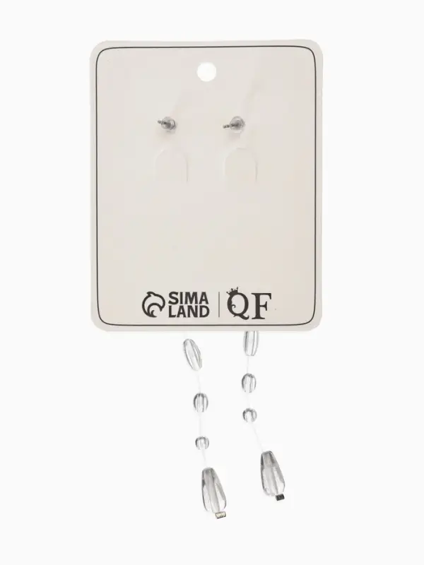 Серьги на леске "Капля росы", цвет белый в серебре