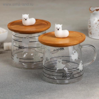 Кружка стеклянная с деревянной крышкой &laquo;Лама&raquo;, 300 мл, рисунок МИКС