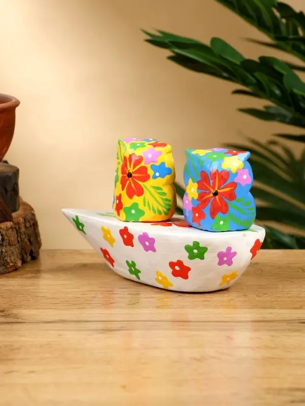 Сувенир "Пара совят" дерево 14х7х9 см, цв. жёлтый/синий