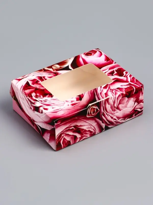 Коробка складная с окном &laquo;Розы&raquo; 10&times;8&times;3.5 см