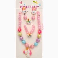 Набор детский "Выбражулька" единорог 4 пр-та: кулон, браслет, кольцо, клипсы  цв. разноц