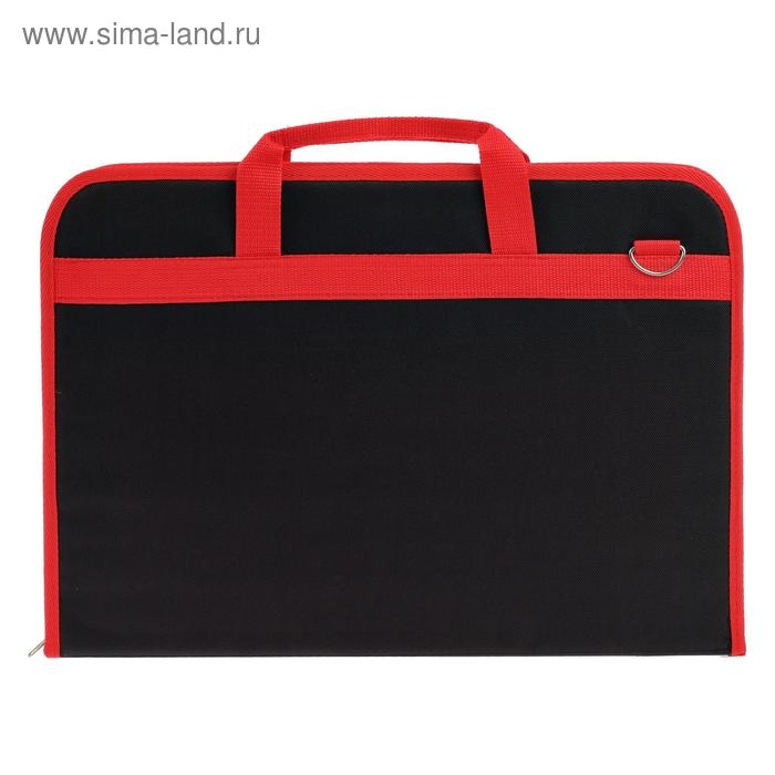 Папка для чертежей и рисунков для художников А3, 450 х 320 х 30 мм, с ручками, каркасная, текстильная, Estado, чёрная красный кант