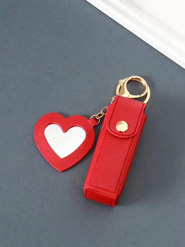 Брелок кожзам с карабином, с зеркалом "Для помады" красный 9,2х3х3,5 см