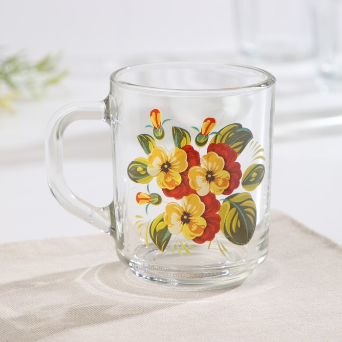 Кружка стеклянная &laquo;Букетик&raquo;, 200 мл, рисунок МИКС