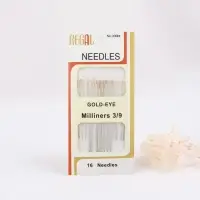Иглы швейные для модисток, d=0.7/0.8/1.1 мм, 3.8-5.3 см, с золотым ушком, 16 шт.