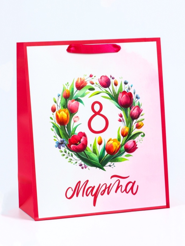 Пакет подарочный ламинированный вертикальный &laquo;Праздничный венок&raquo;, M 26 &times; 32 &times; 12 см