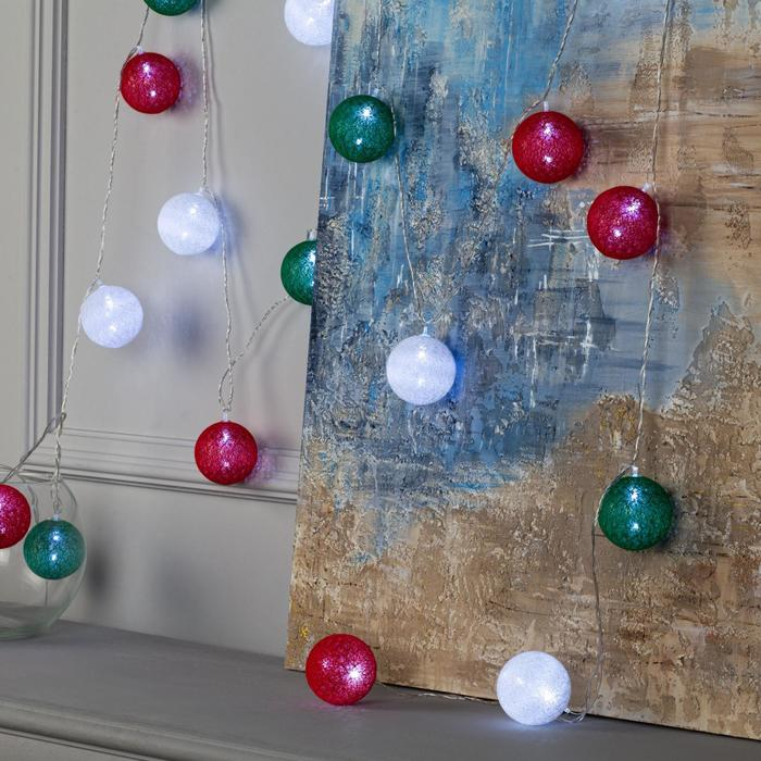 Гирлянда &laquo;Нить&raquo; 5 м с насадками &laquo;Клубки лесные&raquo;, IP20, прозрачная нить, 20 LED, свечение белое, 220 В