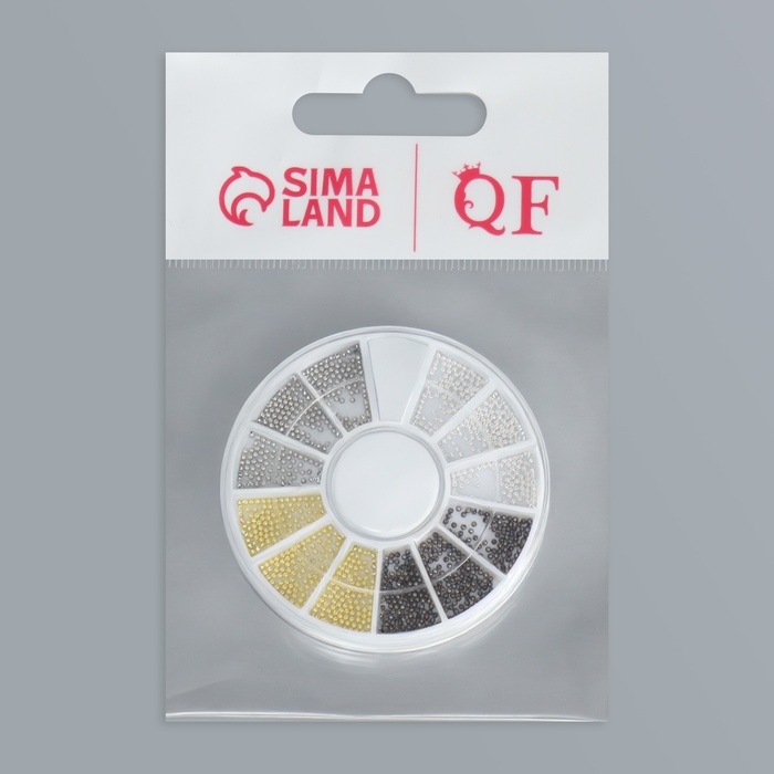 Бульонки для декора ногтей, d = 0,8 мм, 12 ячеек, цвет белый/чёрный/золотистый/серебристый