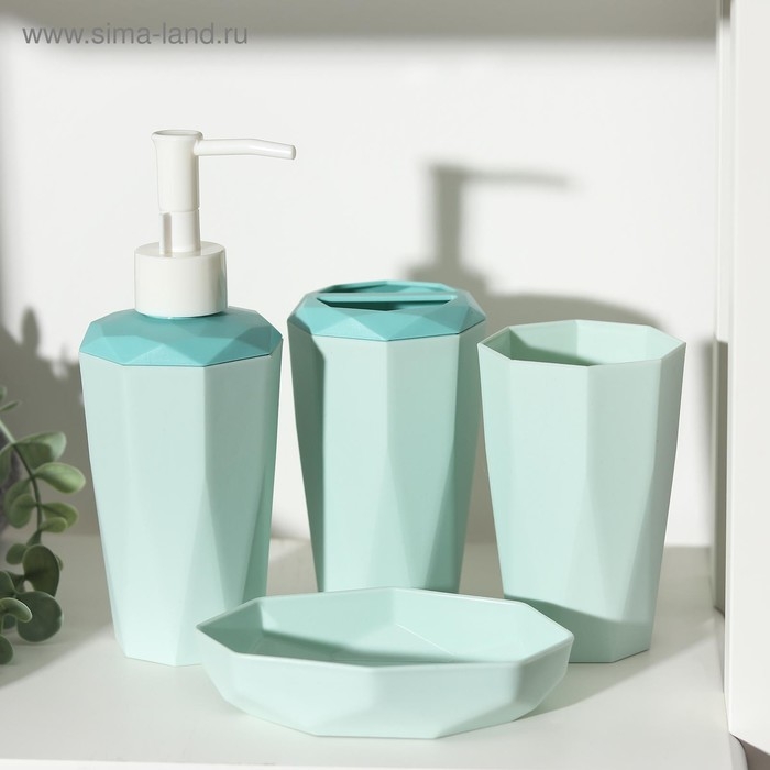 Набор аксессуаров для ванной комнаты, 4 предмета (дозатор 350 мл, мыльница, подставка, стакан), цвет МИКС