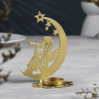 Новый год Подсвечник "Луна" металл на одну свечу, 7,1х10,8х14,7 см, золотой