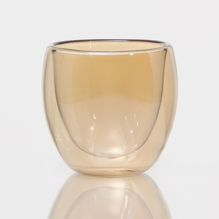 Стакан стеклянный с двойными стенками &laquo;Дуо&raquo;, 250 мл, цвет золото