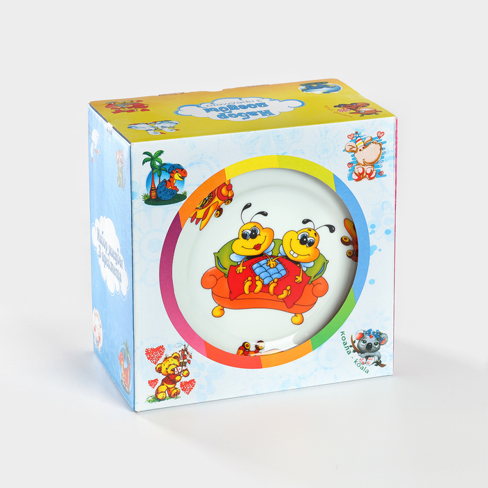 Набор фарфоровой посуды &laquo;Пчёлы&raquo;, 3 предмета: кружка 200 мл, салатник 350 мл, тарелка мелкая d=16,5 см, рисунок МИКС