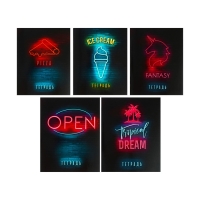 Комплект тетрадей из 5 штук, 36 листов в клетку Calligrata "Неон", обложка мелованный картон, блок офсет