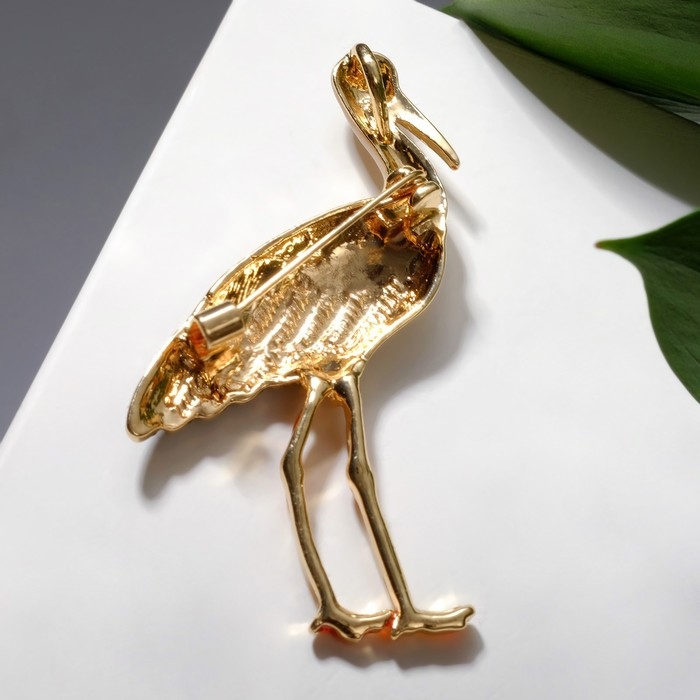 Брошь &laquo;Аист&raquo;, цветная в золоте