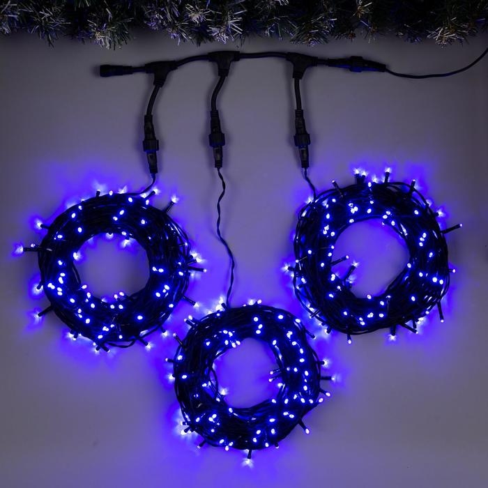 Гирлянда &laquo;Клип-лайт&raquo; 3 нити по 20 м, IP44, УМС, тёмная нить, 399 LED, свечение синее, 8 режимов, 24 В
