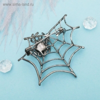 Брошь &laquo;Паук в паутине&raquo;, цвет черно-белый в серебре