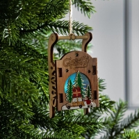 Ёлочная игрушка &laquo;Сани с Дедом Морозом и машиной&raquo;, от батареек, свечение RGB