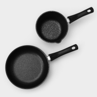 Набор кухонной посуды &laquo;Мраморная №3&raquo;, 6 предметов, крышка, съёмная ручка, антипригарное покрытие, цвет тёмный мрамор