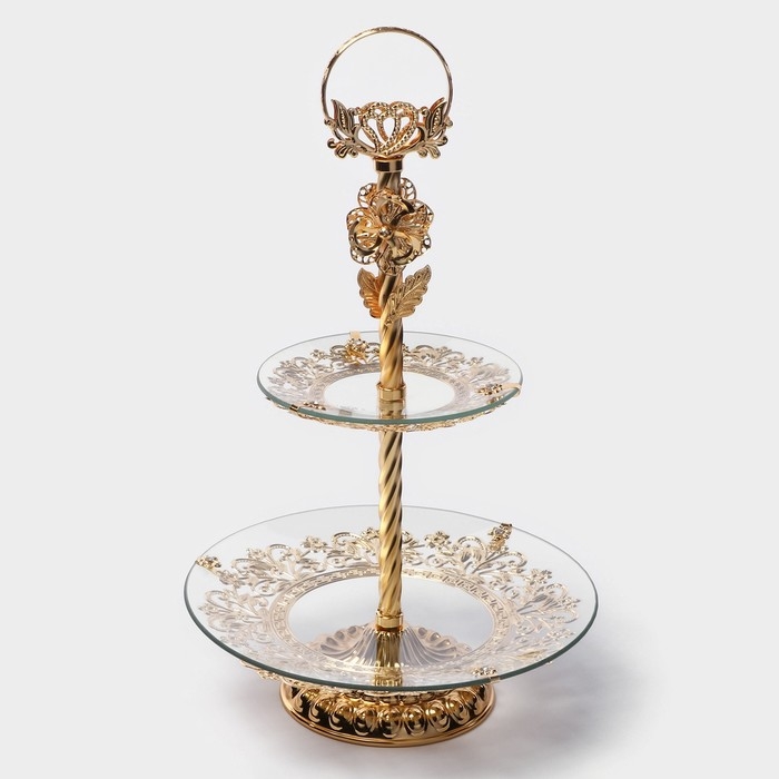 Этажерка - фруктовница круглая &laquo;Расцвет&raquo;, 2 яруса, d=18/29 см, высота 48 см, стекло