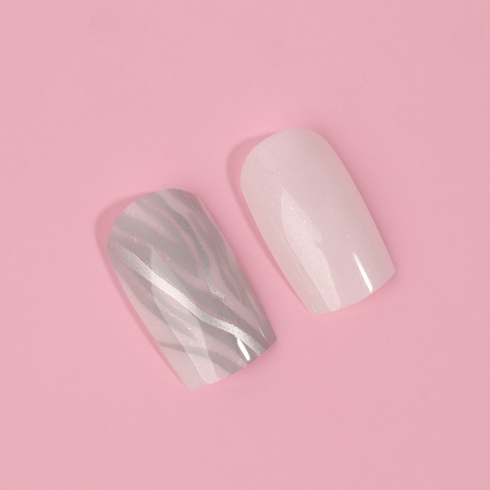 Накладные ногти &laquo;Zebra&raquo;, 24 шт, с клеевыми пластинами, форма мягкий квадрат, цвет белый/серебристый