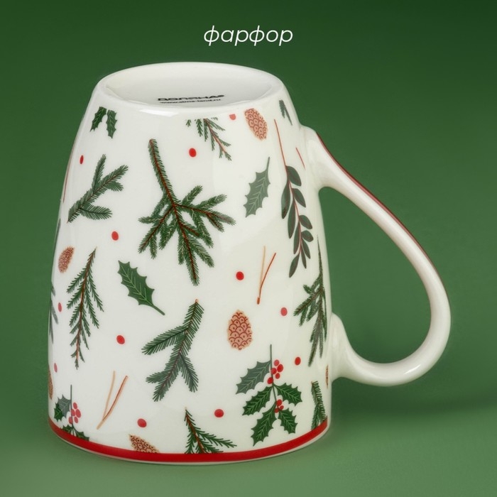 Новогодняя кружка Доляна &laquo;Новогодний лес&raquo;, 370 мл, 12&times;8,5&times;10,5 см, цвет белый