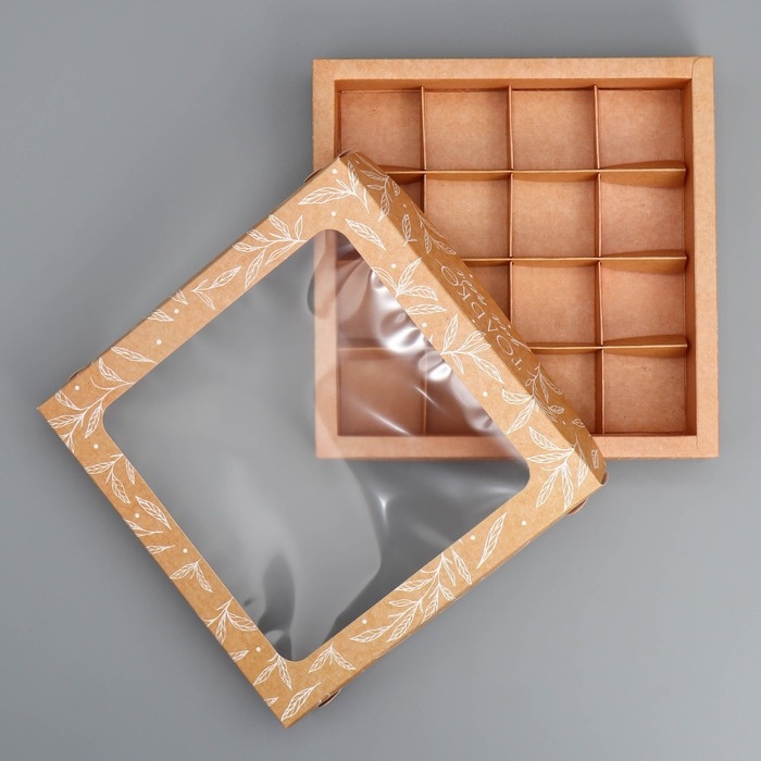 Коробка для конфет, кондитерская упаковка, 16 ячеек &laquo;Только для тебя&raquo;, 18.9 х 18.9 х 3.8 см
