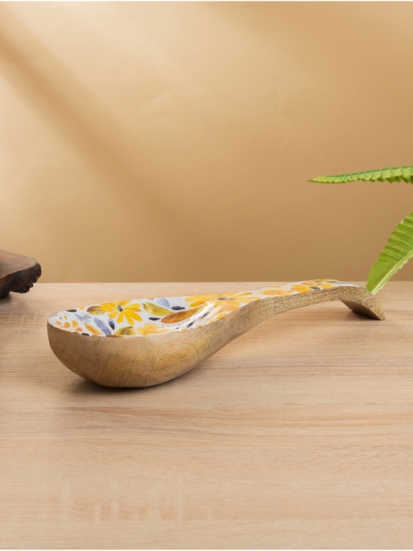 Подставка под ложку &laquo;Желтые и синие цветы&raquo;, 25.5&times;9&times;3.8 см, дерево манго