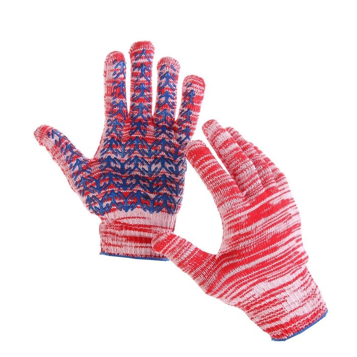 Перчатки рабочие, хб, вязка 10 класс, 5 нитей, размер 10, с ПВХ точками, красные, &laquo;Ёлочка&raquo;