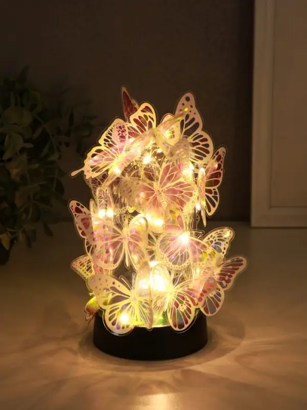 Сувенир пластик "Бабочки на колбе" LED 2хAG13 + наклейки бабочки 8,5х8,5х15 см