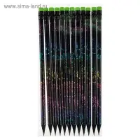 Карандаш простой, чернографитный с ластиком, твёрдость НВ, корпус чёрный с цветным узором