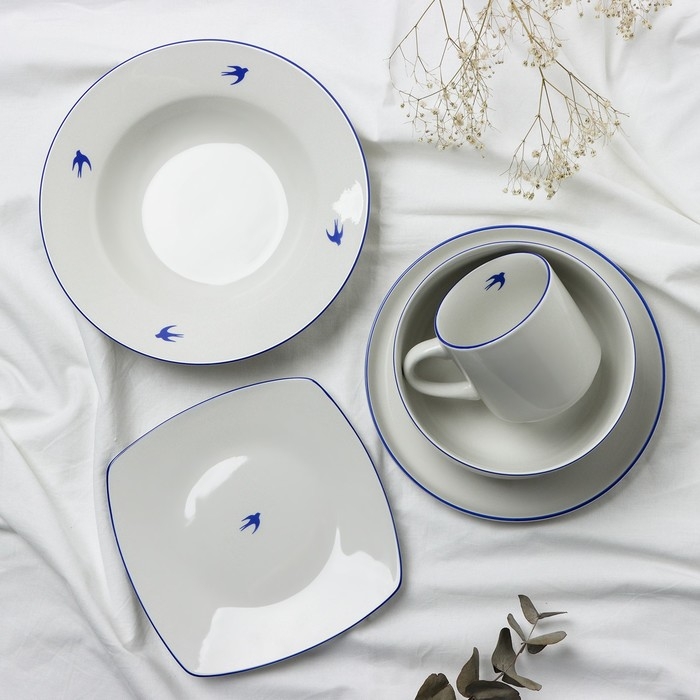 Тарелка глубокая керамическая &laquo;Ласточка&raquo;, 14.6 х 7.5 см, 800 мл, цвет белый