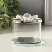 Шкатулка стекло с металлическим ободком "Лотос" серебро 8,2х8,2х8,5 см