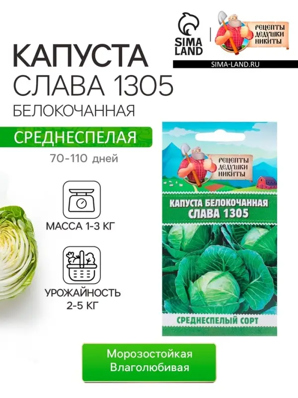 Семена Капуста белокочанная "Слава 1305", 0,5 г