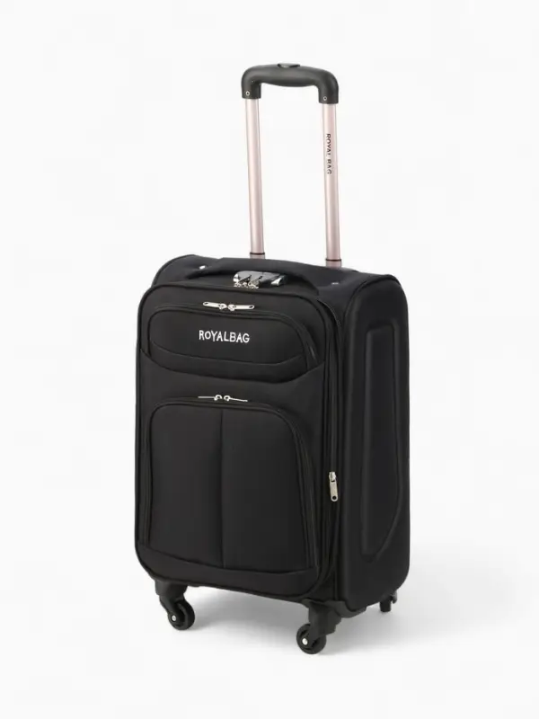 Чемодан 20", Текст, 37*23*55, отд на молнии, 2 нар/карм, увелич, код замок, 4 колеса, черный   10872