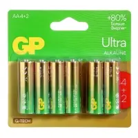 Батарейка алкалиновая GP Ultra, AA, LR6-6BL, 1.5 В, технология G-Tech, блистер, 6 шт.