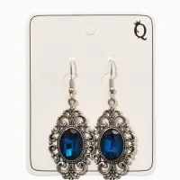 Серьги со стразми "Винтаж"  овал ажурный, цвет синий в чернёном серебре