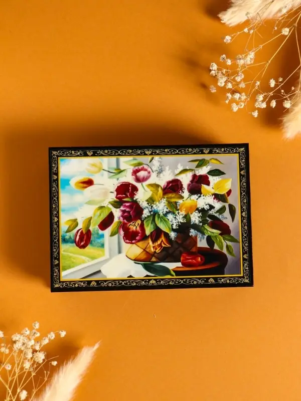 Шкатулка &laquo;Цветы в корзине&raquo;, 10&times;14 см, лаковая миниатюра