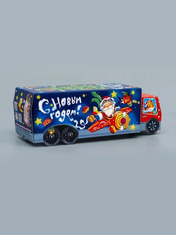 Подарочная коробка Новогодняя Фура &laquo;Новогодний пилотаж&raquo; с анимацией 36&times;15&times;10 см