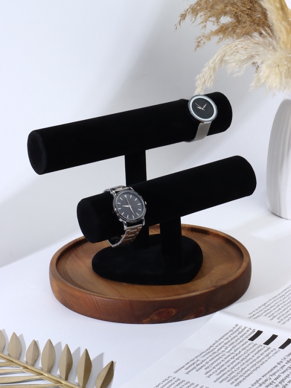 Подставка для часов, браслетов, двухуровневая, флок, сердце, 26&times;11&times;18 см,d=5 см, цвет чёрный