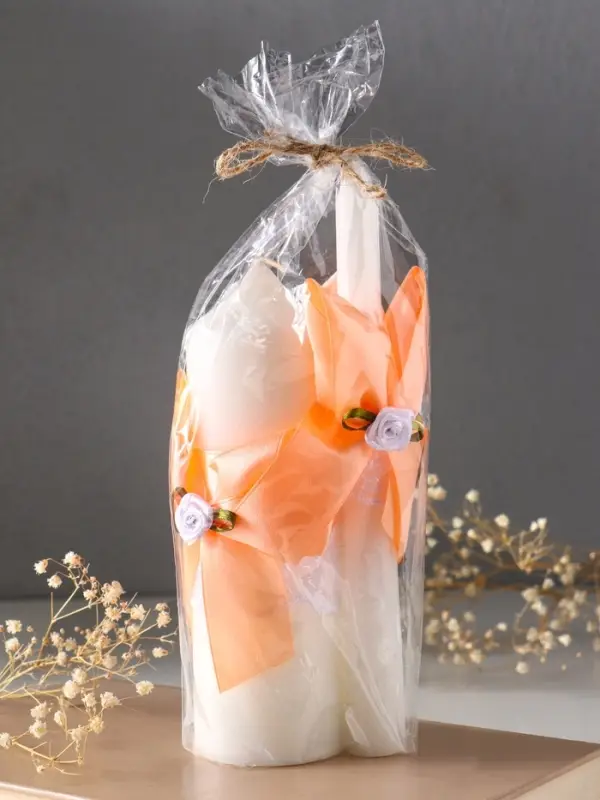 Свечи свадебные "Пышный" набор 3 шт (16 см + 2 шт по 18 см), абрикосовый