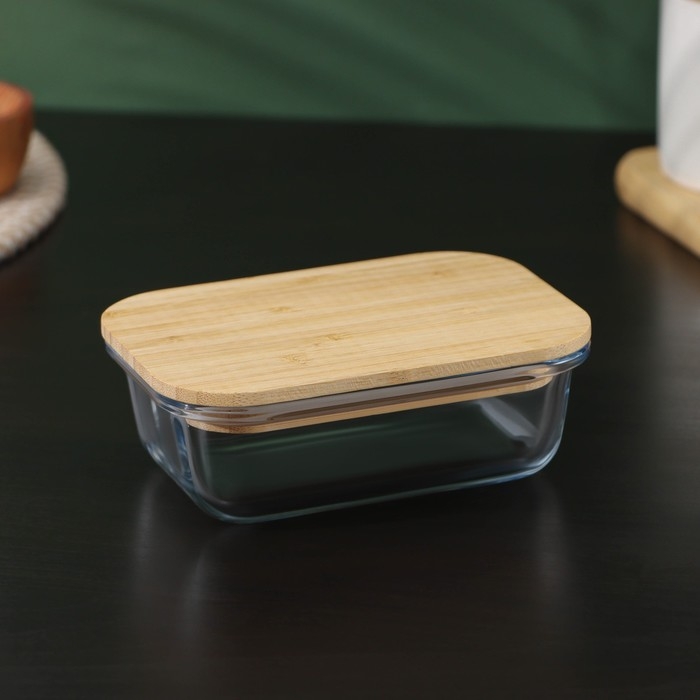 Контейнер для еды из жаропрочного стекла с бамбуковой крышкой BellaTenero &laquo;Эко&raquo;, 370 мл