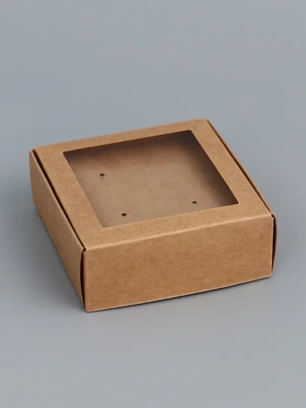 Коробка для бижутерии с PVC окном 8&times;8&times;3 см, крафт
