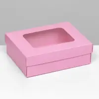 Коробка подарочная складная, упаковка, крышка-дно, с окном, розовая , 16,5 х 12,5 х 5,2 см